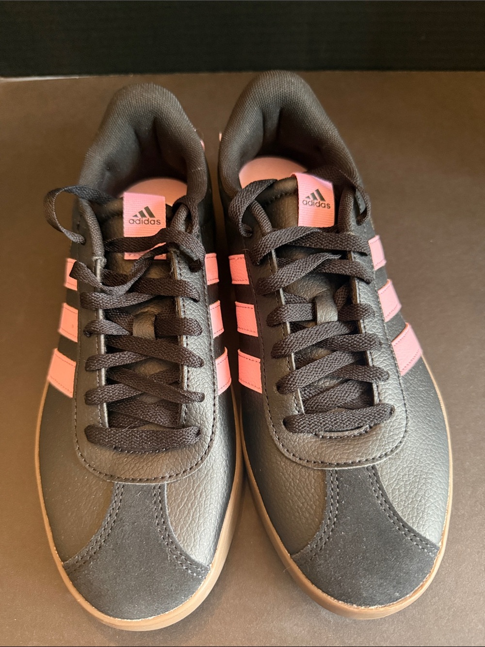 adidas Women's Black with Pink Stripe Retro Sneakers